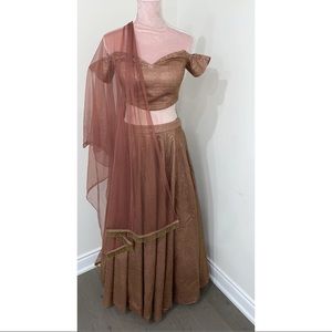 Copper colored sequin lengha blouse and dupatta